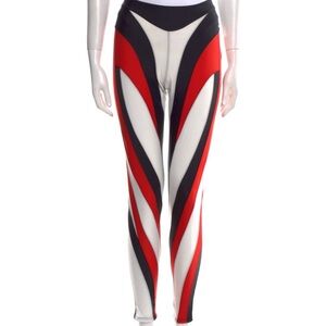Mugler Red, Black, and White Swirl Leggings